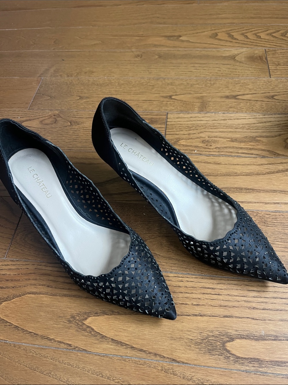 le chateau Black Pointed Laser-Cut Flats